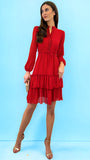 A1418 Red Chiffon Flounce Dress