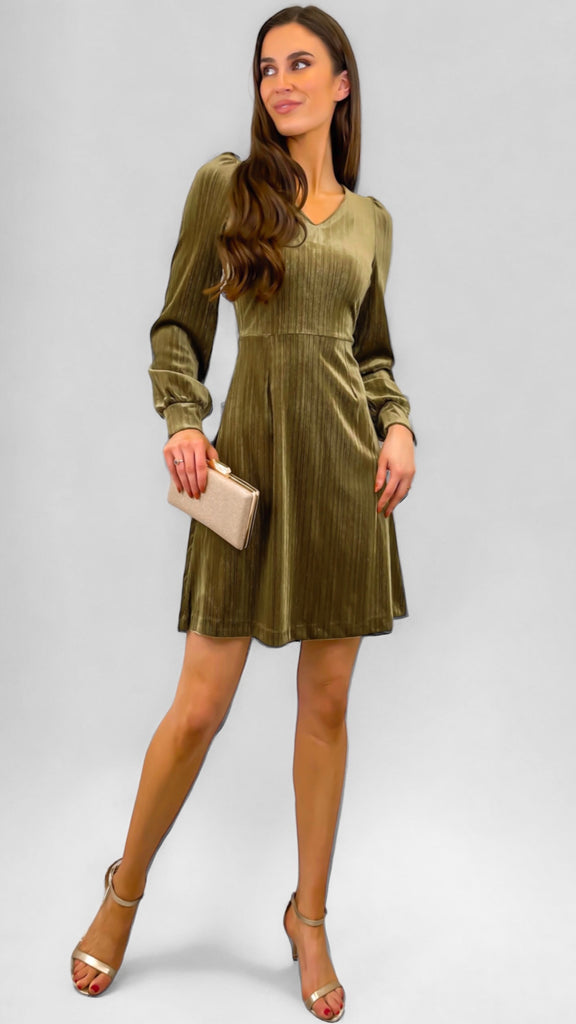 A1201 Pinea Olive Velour Shimmer Dress