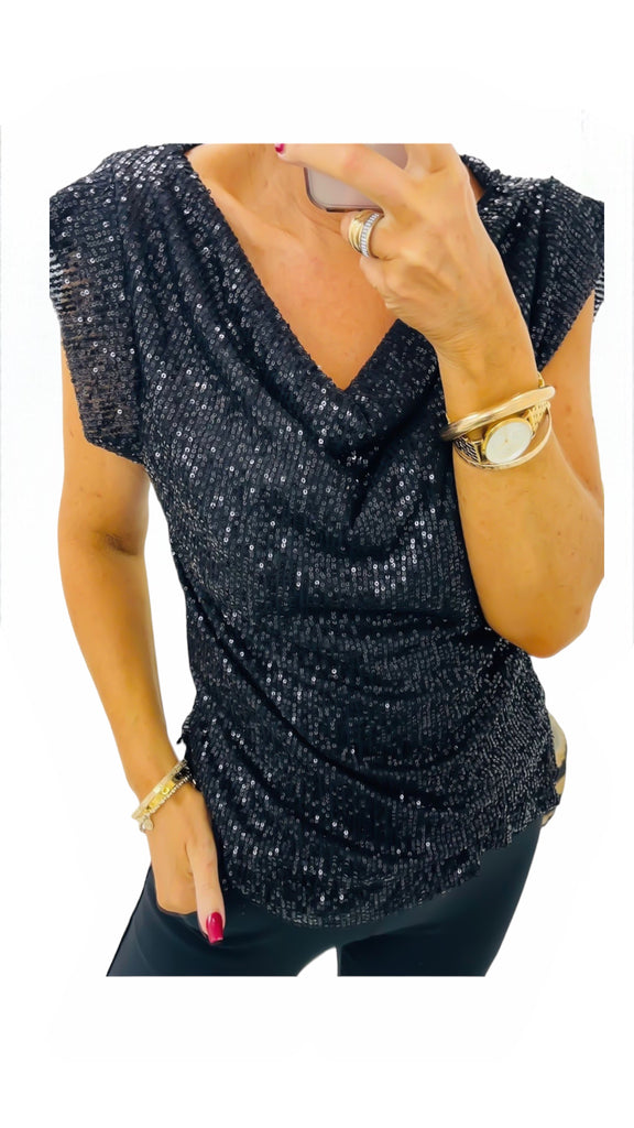 Black Sequin Cowl Tops dresses online party dresses occasion dresses Dressesonline.ie Ci Ci Boutique Ireland