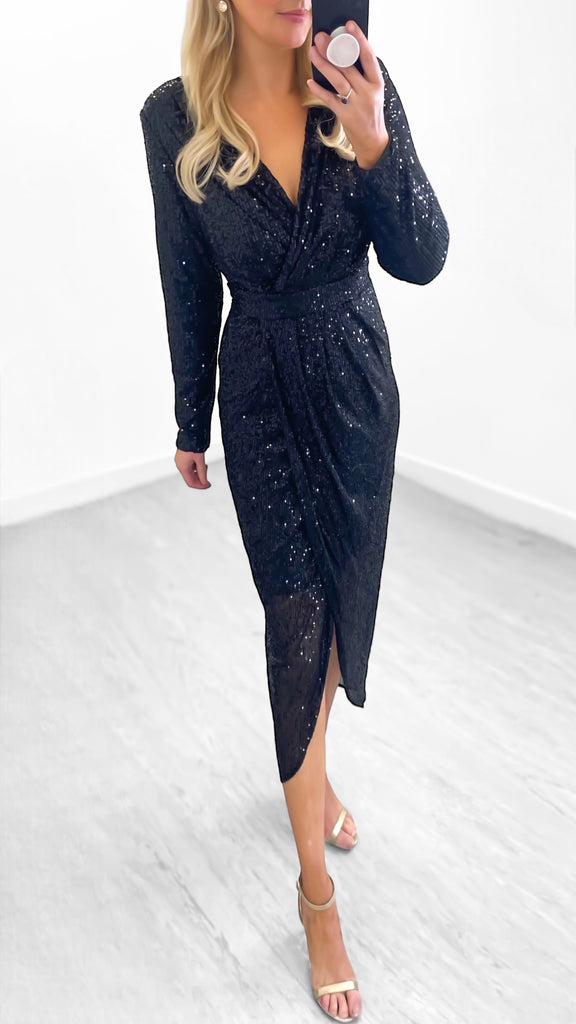 4-A1242 Black Alicent Sequin Tulip Dress