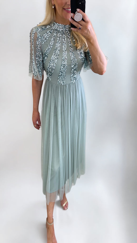 A0864 Sage Tulle Dress