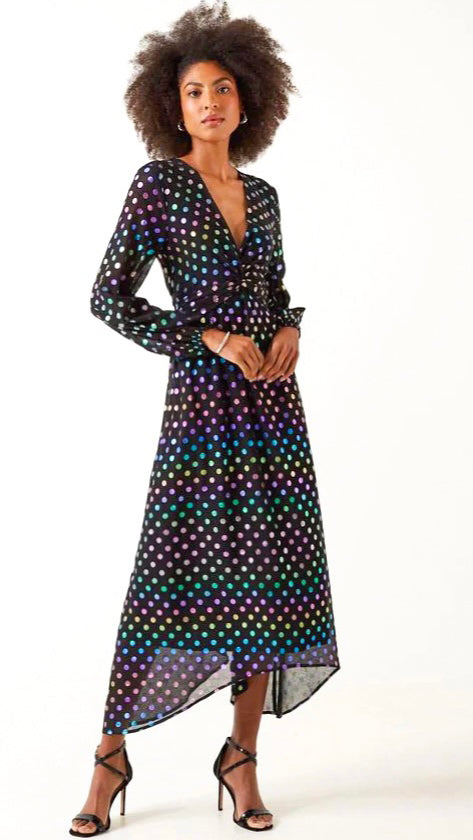 5-A1254 Isa Black/Multi Foil Dotty Dress