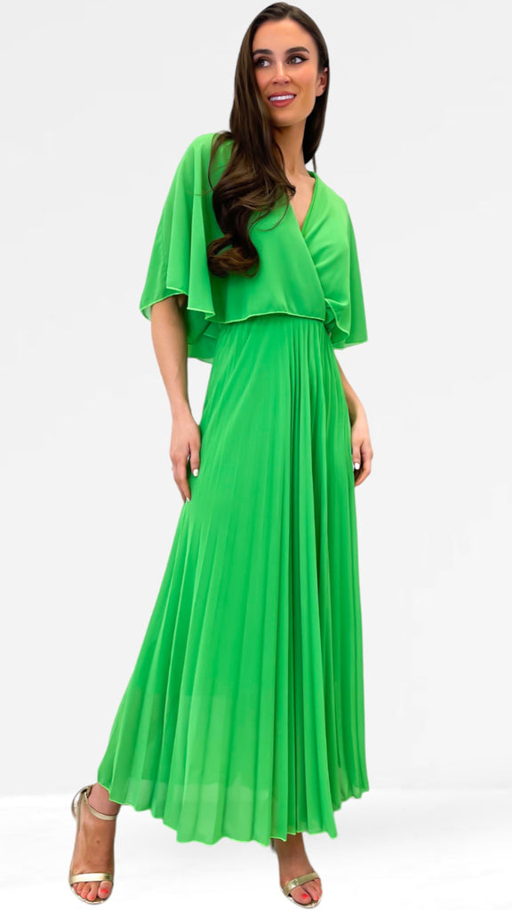 1-A0823 Green Cape Pleat Dress