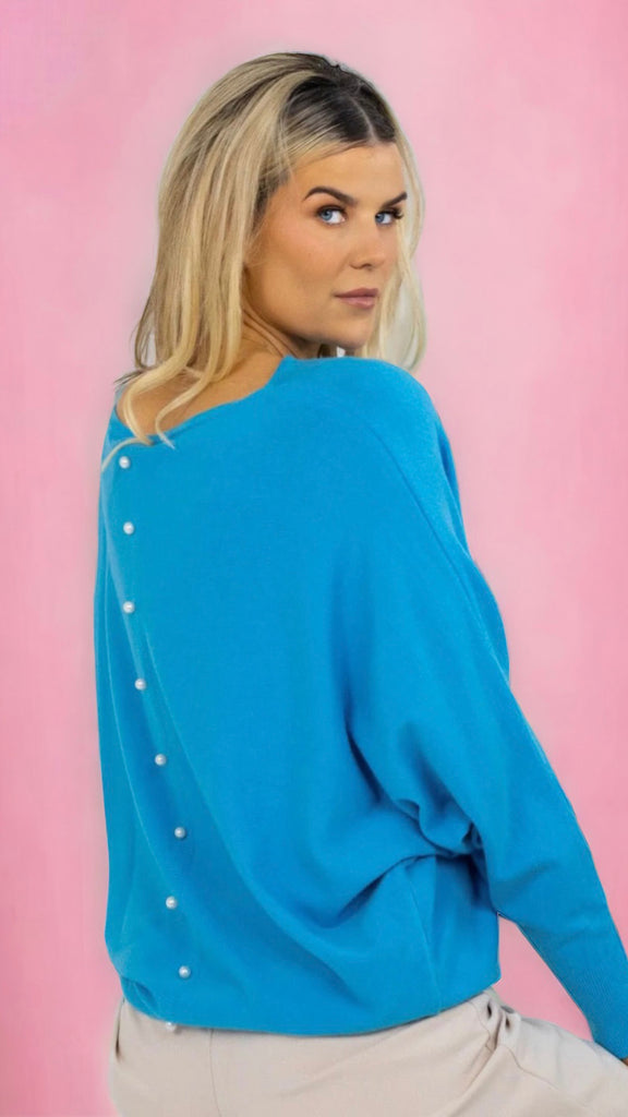 A1402 Turquoise Pearl Knit Batwing Top