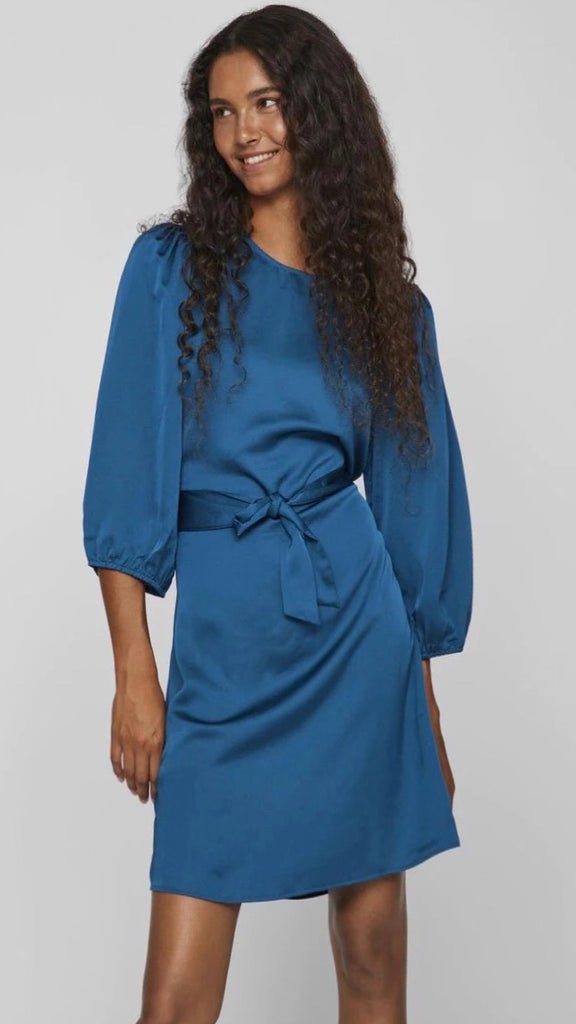 A0997 Moroccan Teal Satin Dress