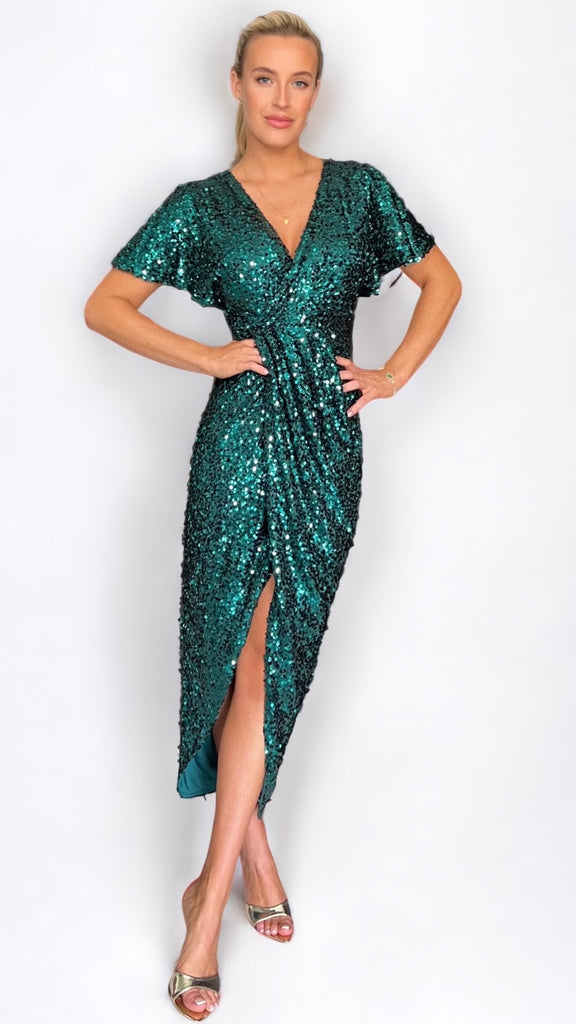 4-A1948MM Preslee Sequin Faux Wrap Dress
