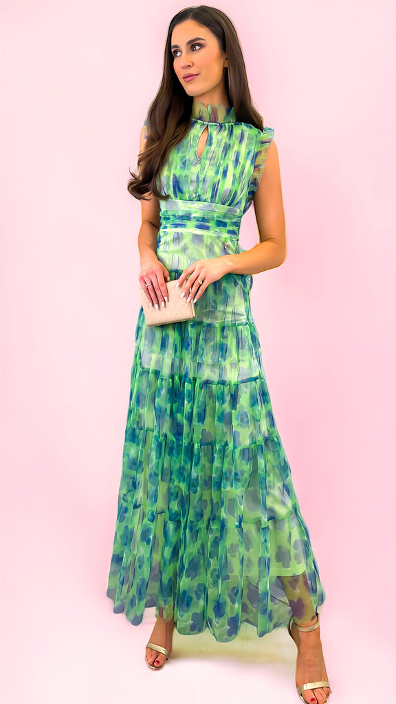 A1465 Mint Print Malva Flounce Maxi Dress