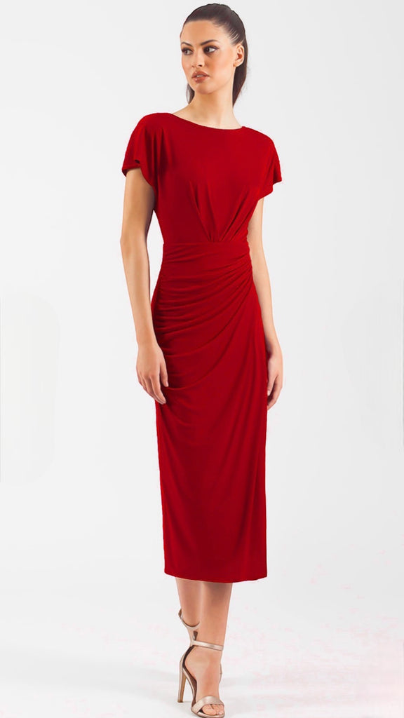 A1158 Terry Red Slinky Rouched Dress