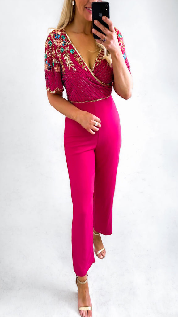 4-A0954 Pink Embellished Jumpsuit