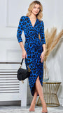 A1323 Blue Print Wrap Style Dress