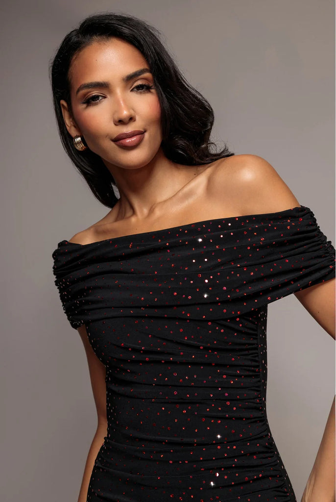 A3307 Girona Bardot Black/Red Maxi Dress