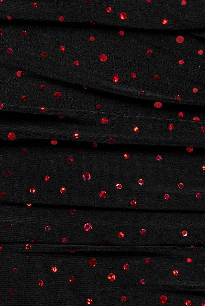 A3307 Girona Bardot Black/Red Maxi Dress