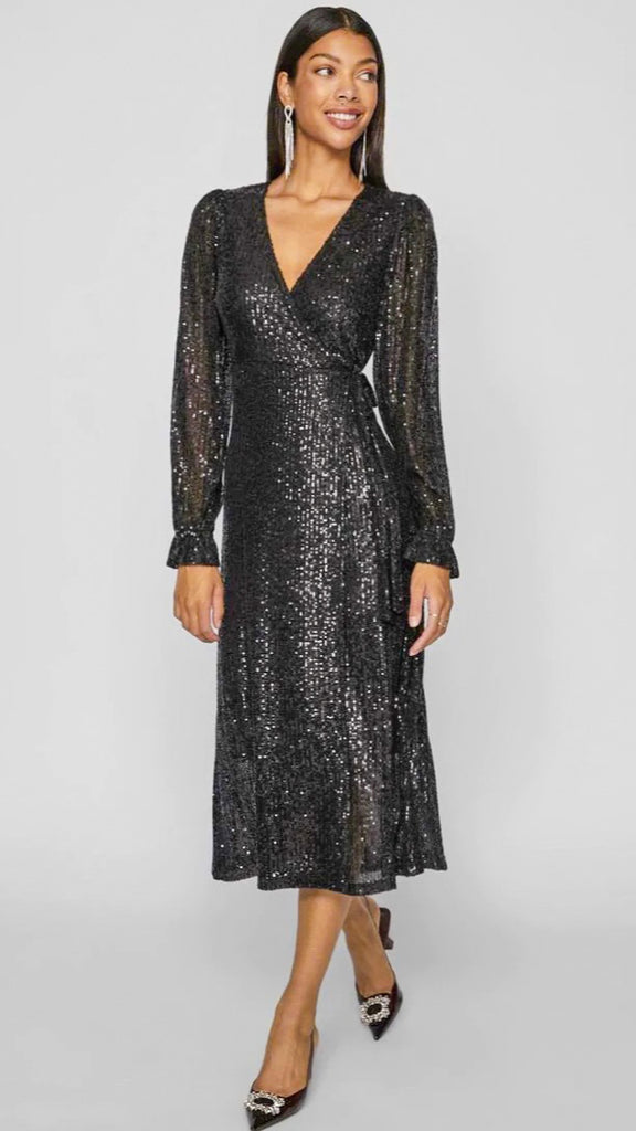 5-A1159 Vimaia Black Sequin Wrap Dress