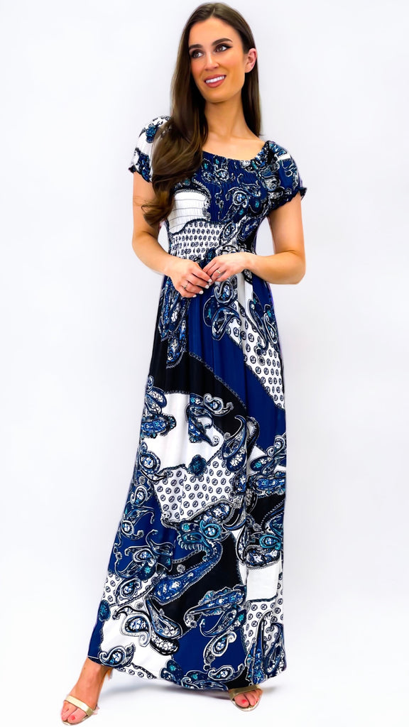 1-A0843 Paisley Print Maxi Blue