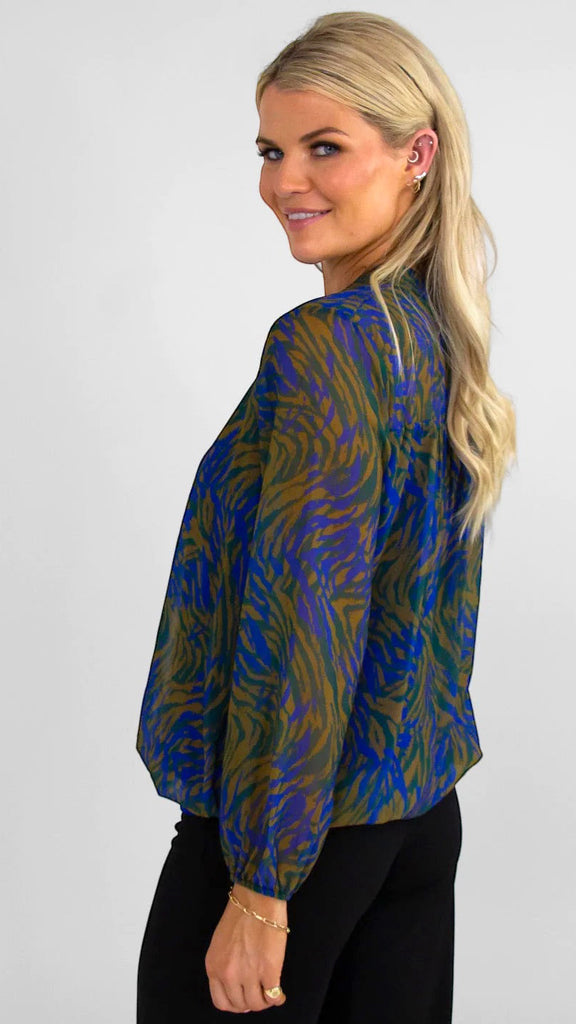 A1176 Bella Khaki/Blue Band Top