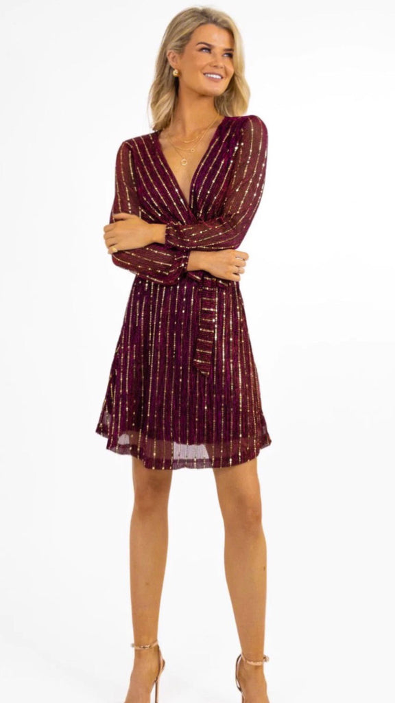 A1174 Kylie Burgundy Sparkle Mini Dress