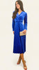 A2087BB Blue Dotty Velvet Pleat Dress