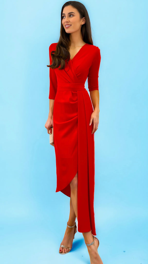 A1460 Monet Red Drape Dress