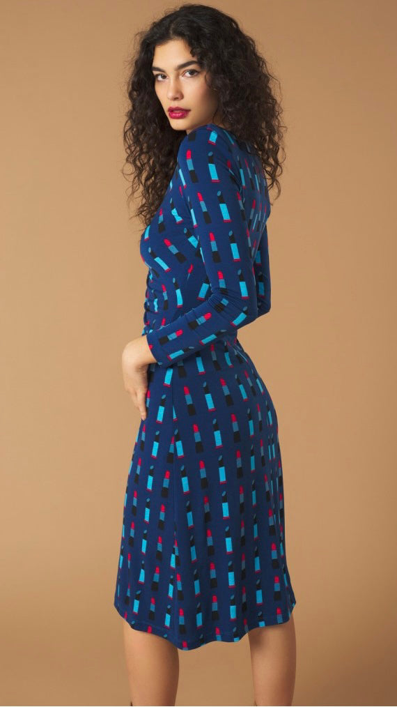 A1108 Lipstick Blue Print Dress