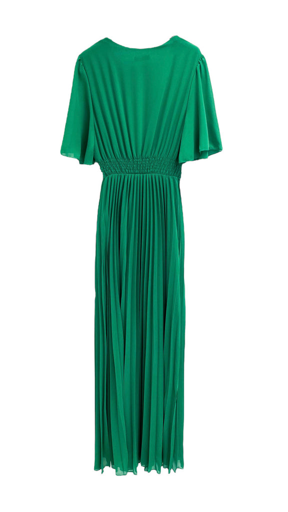 A1019 Green Floaty Sleeve Pleat Dress