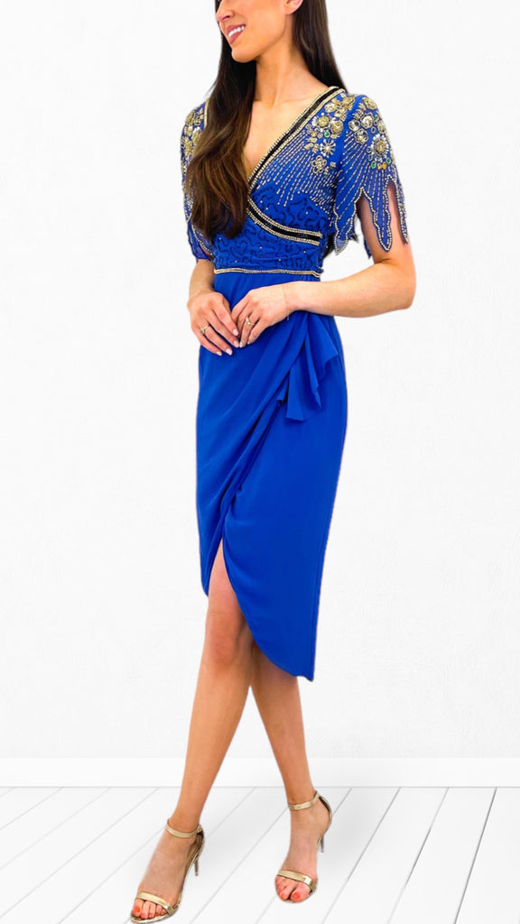 4-A0657 Royal Embellished Wrap Skirt Dress
