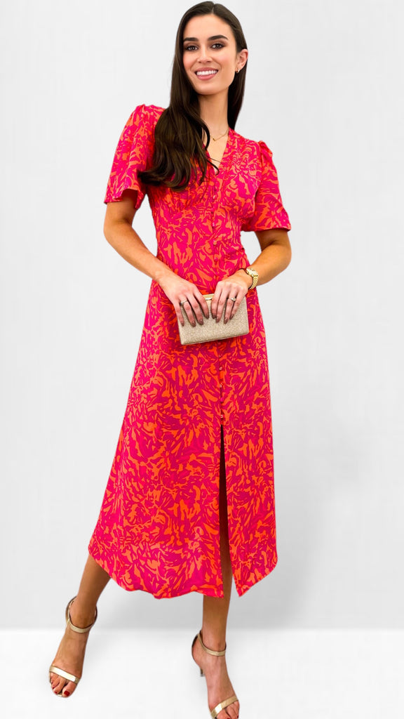 A1021 Zorica Orange/Pink Button Dress