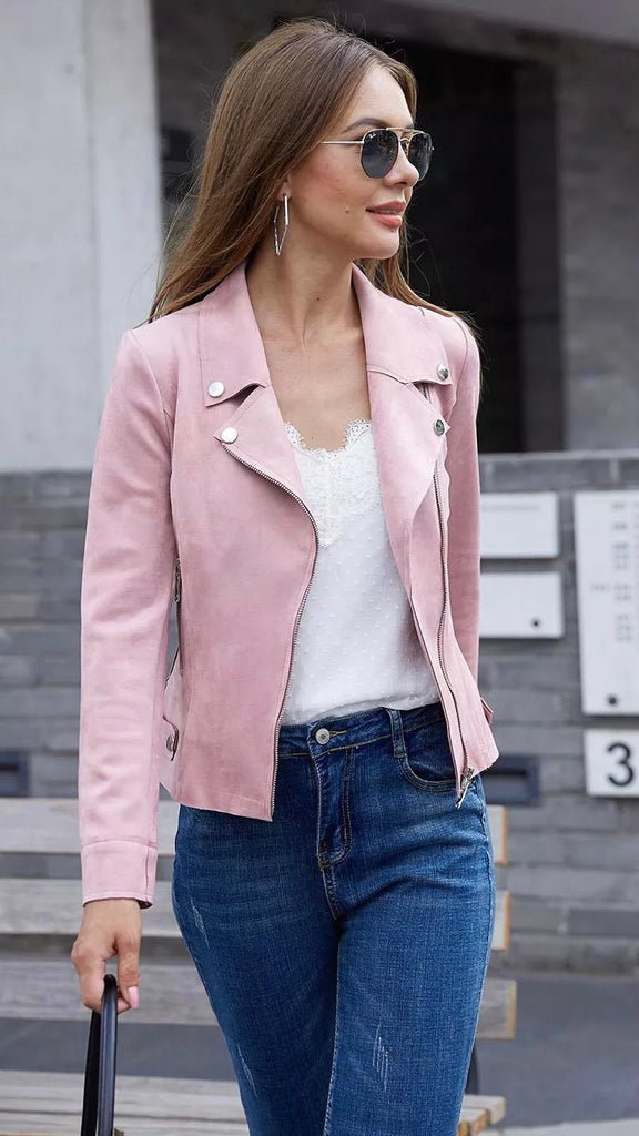 A1003 Pink Faux Suede Jacket