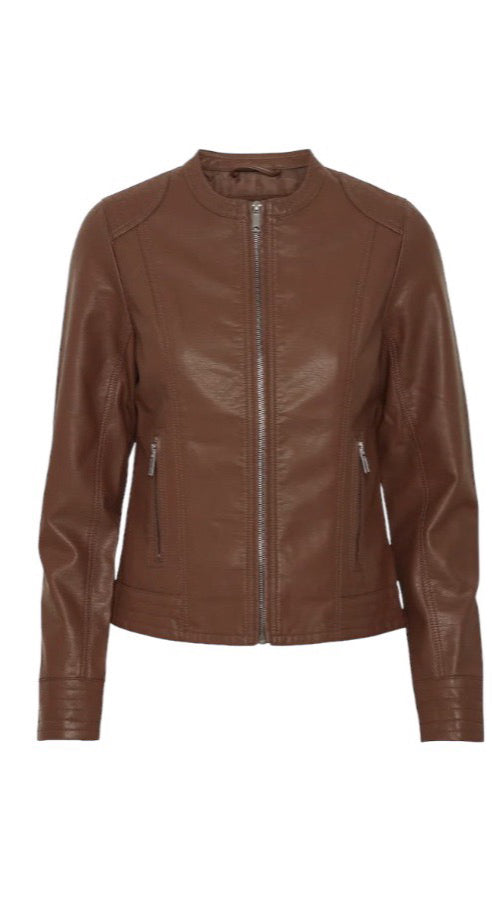 A1125 Byacom Faux Leather Jacket Brown