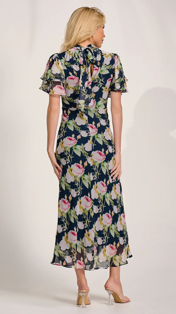 A3208 Lara High Neck Navy Floral Dress