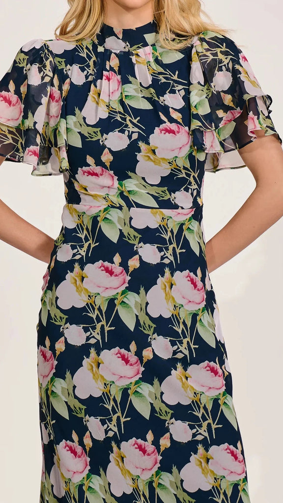 A3208 Lara High Neck Navy Floral Dress