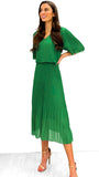 1-A0835 Green Loose Top Pleat Dress