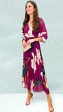1-A0969 Magenta Print Pleat Dress