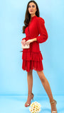A1418 Red Chiffon Flounce Dress