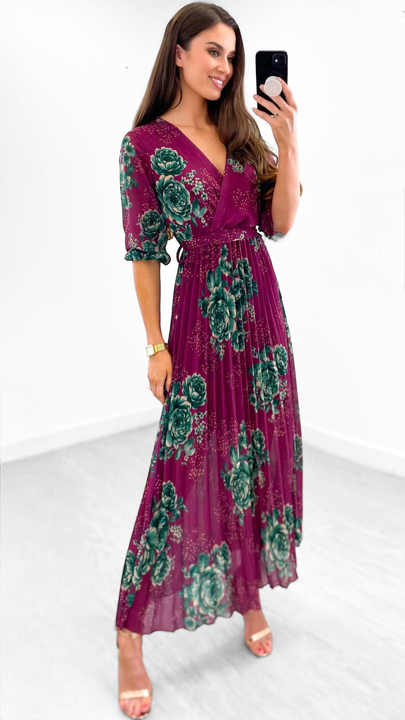 A0982 Gaila Magenta Print Pleat Dress
