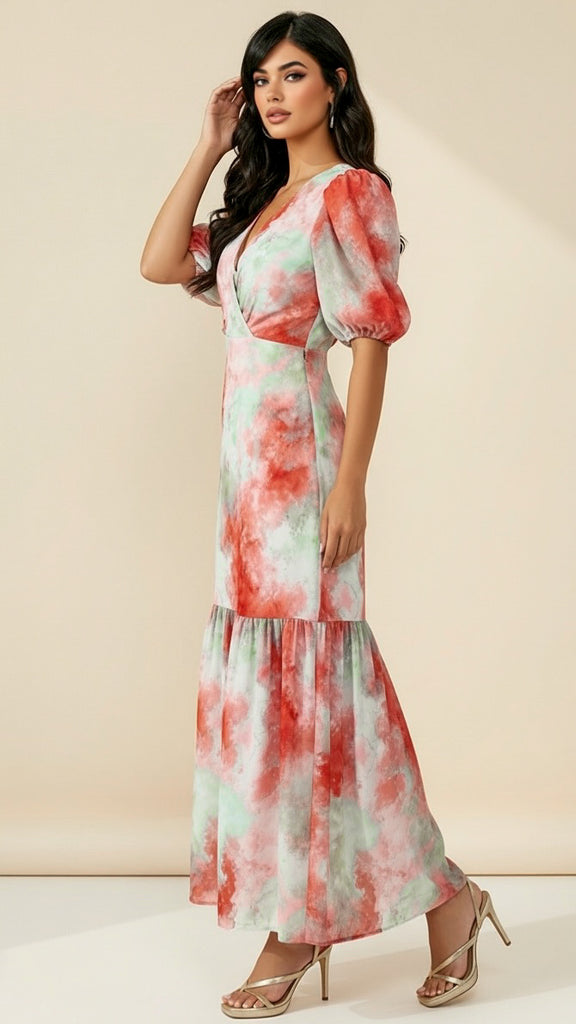 A2971 Rhoda Mint Print Frill Hem Dress