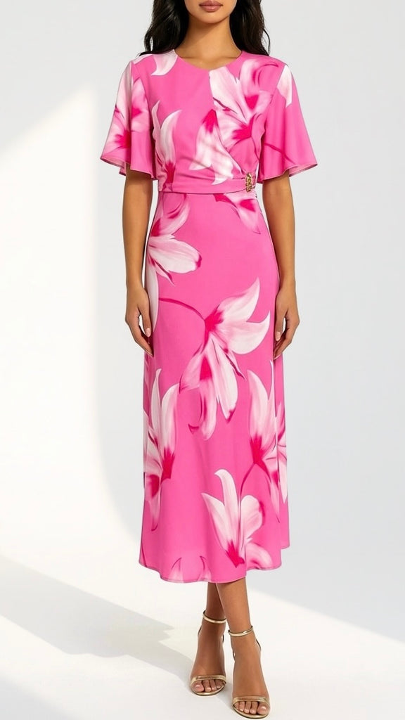A2976 Litit Pink Floral Midi Dress