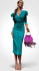 A2441 Palma Teal Feather Trim Dress