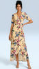 A3117 Yellow Floral Ruched Sleeve Dress