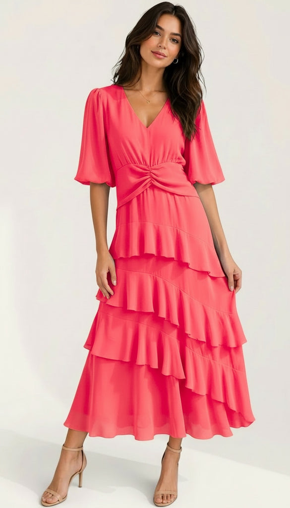 A3041 Camilla Coral Layered Dress