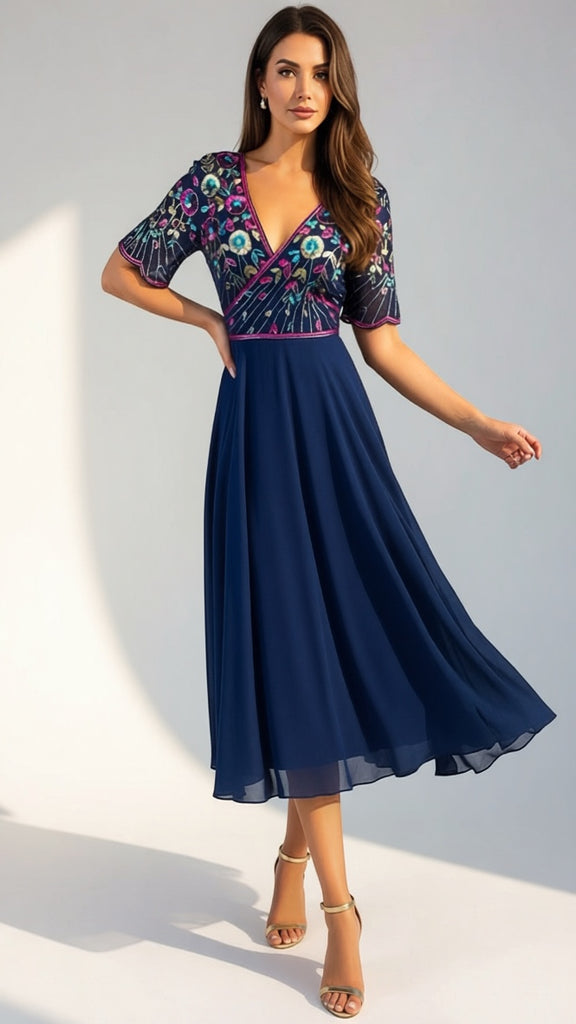 2-A2878 Charlene Navy Embellished Dress