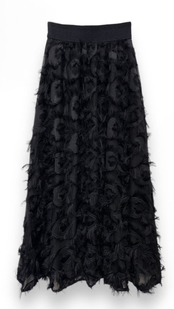 A2798 Black Ruffle Midi Skirt