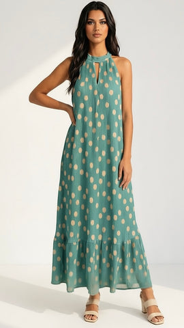 A3065 Turquoise Cape Pleat Dress