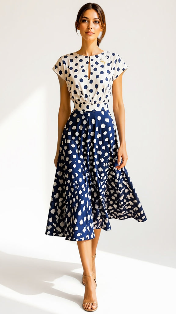A3152(B) Nevada Navy Contrast Flare Dress