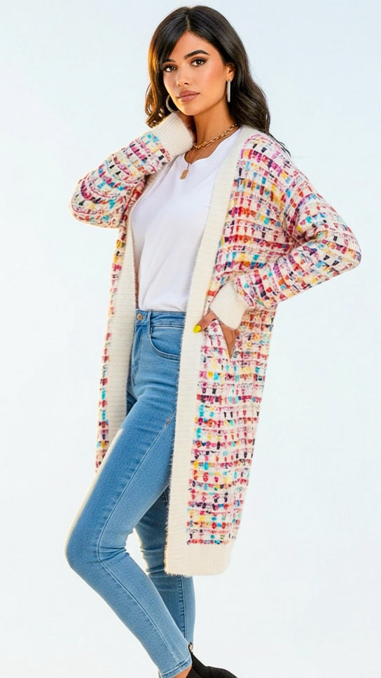 A2884 White Multi Coloured Cardi