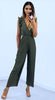 A2516 Khaki Ruffle Pleat Jumpsuit