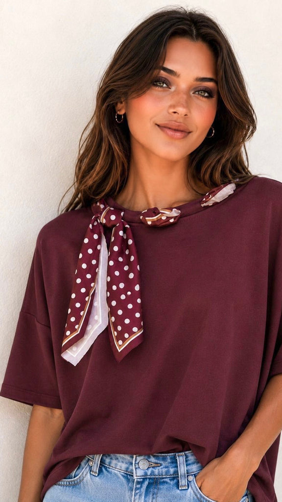 A3217 Burgundy Scarf Top