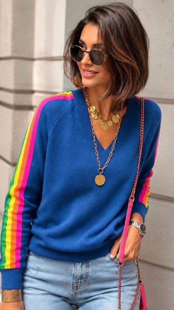 A3226 Royal Multi Stripe Knit Top