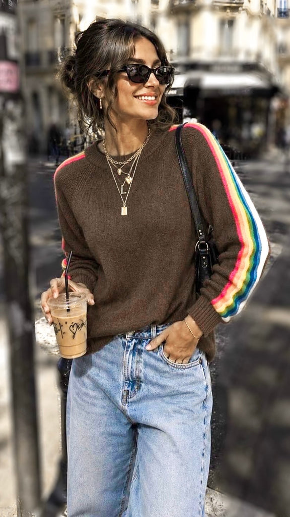 A3227 Brown Multi Stripe Knit Top