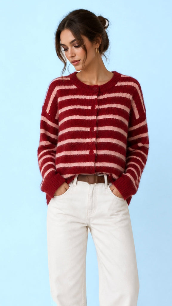 A3173 Claudia Burgundy Stripe Cardi