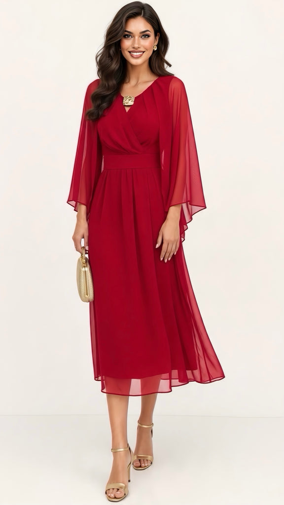 A3323 Kathy Red Cape Dress